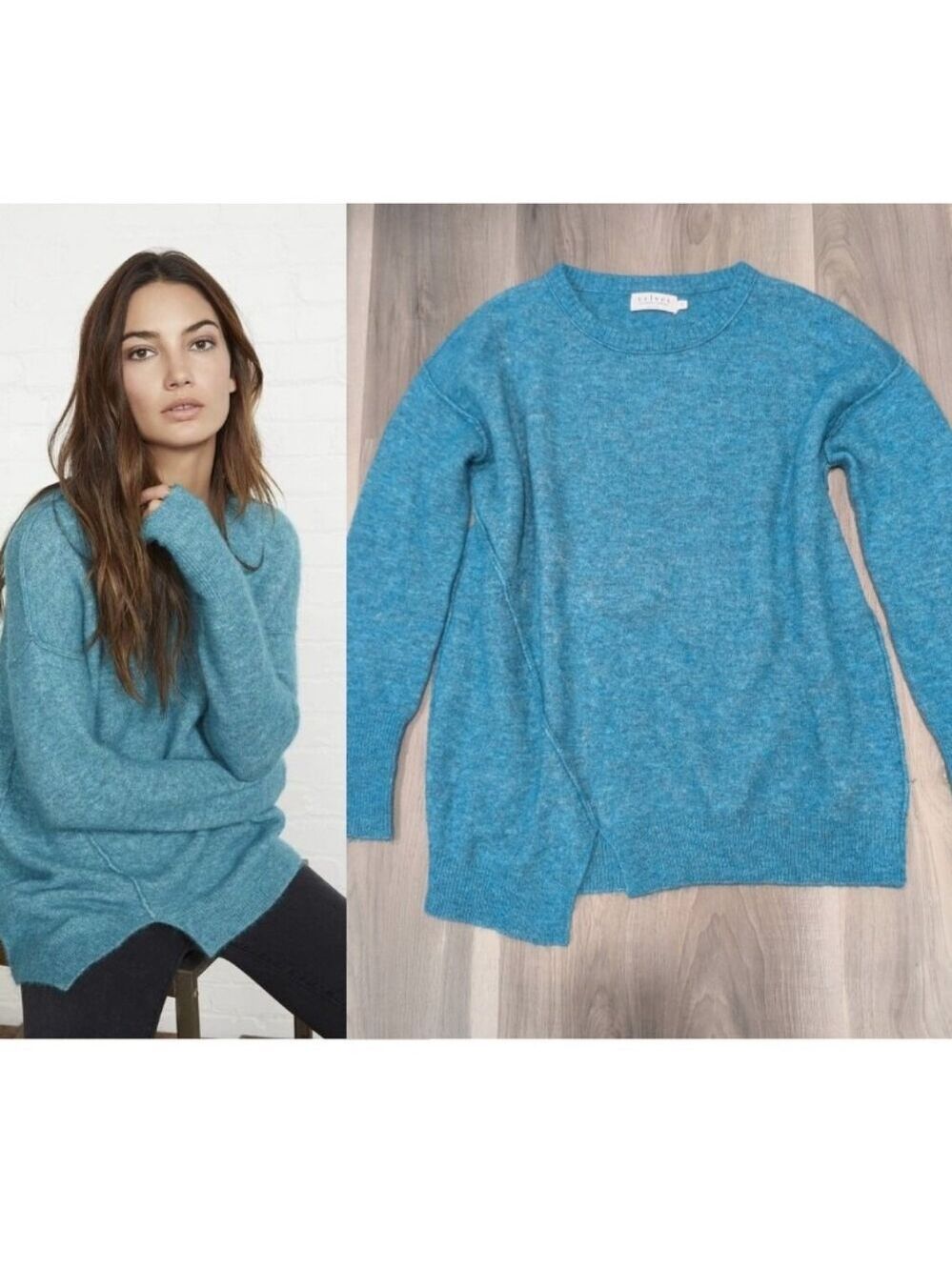 Velvet by Graham & Spencer | Emylee Boucle Alpaca Blend Sweater In Teal Blue
